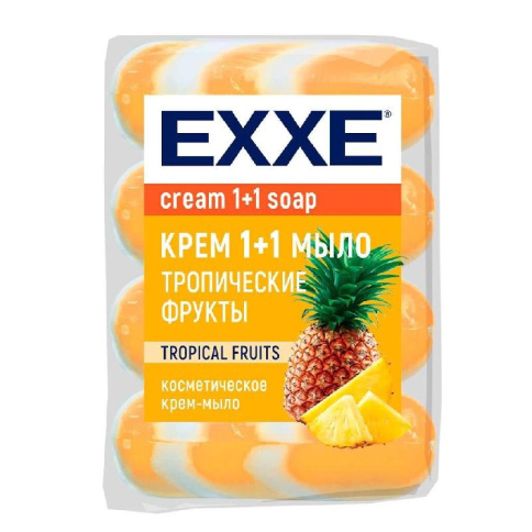  Мыло EXXE 1+1 блок 4Х75 гр Тропические фрукты (оранжевое полосатое) фото 1